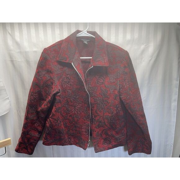 Portrait‎ Red Floral Zipper Jacket Size Medium - Picture 1 of 7